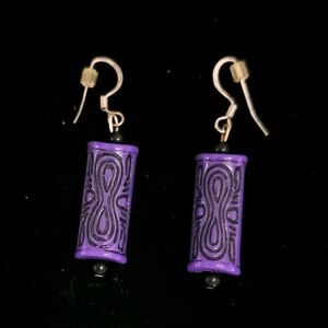 Purple Tiki Tube Dangle Earrings